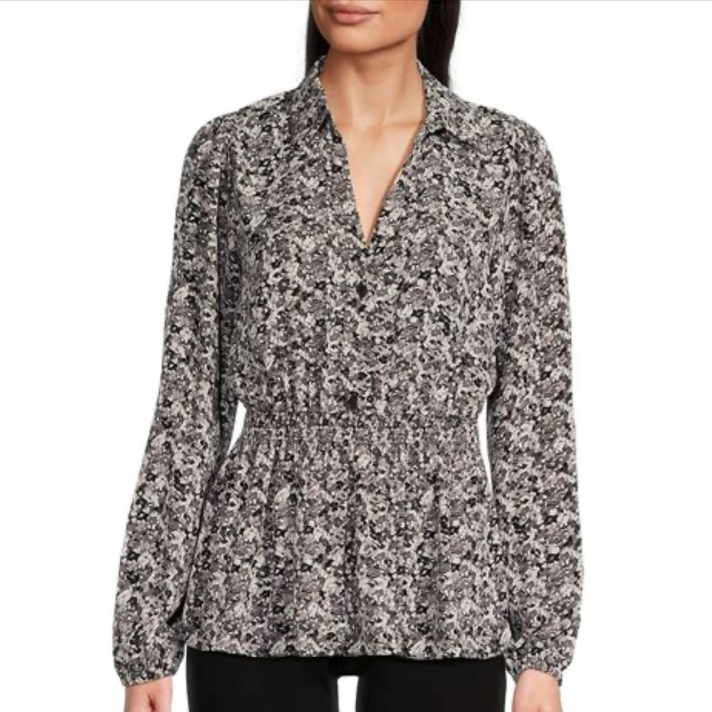 Michael Kors Black and White Long Sleeve Blouse